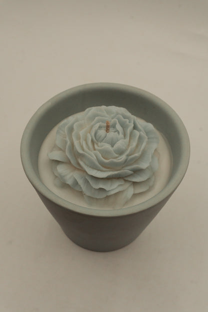 Pot en céramique bleu - fleur de cerisier & rose