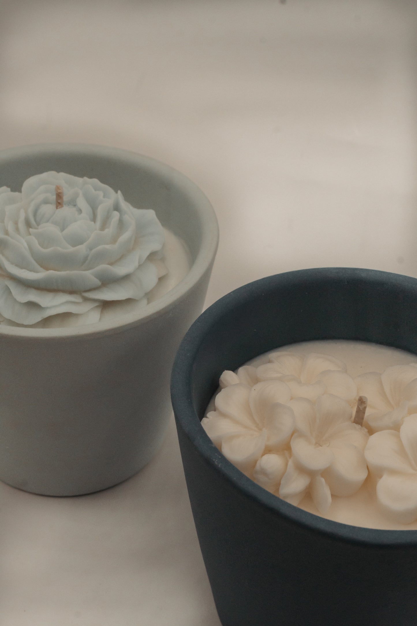 Pot en céramique bleu - fleur de cerisier & rose