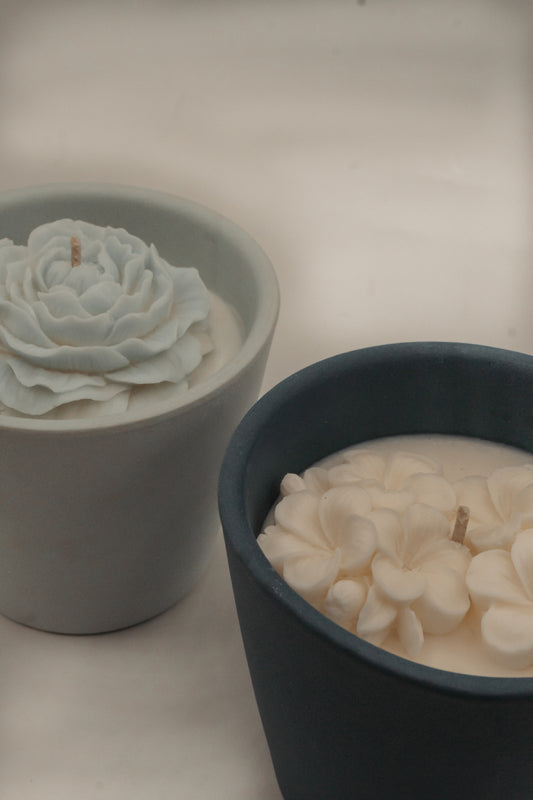 Pot en céramique bleu - fleur de cerisier & rose