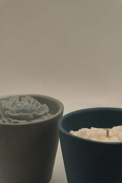 Pot en céramique bleu - fleur de cerisier & rose