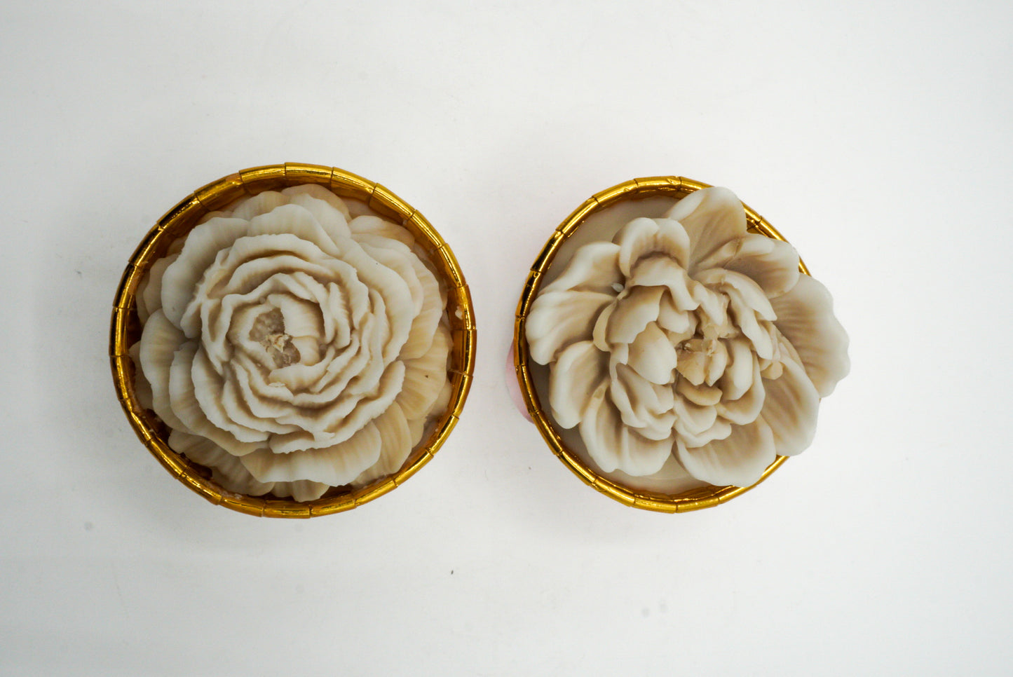 Lot de 2 bougies cupcakes – Pivoine & Rose beige