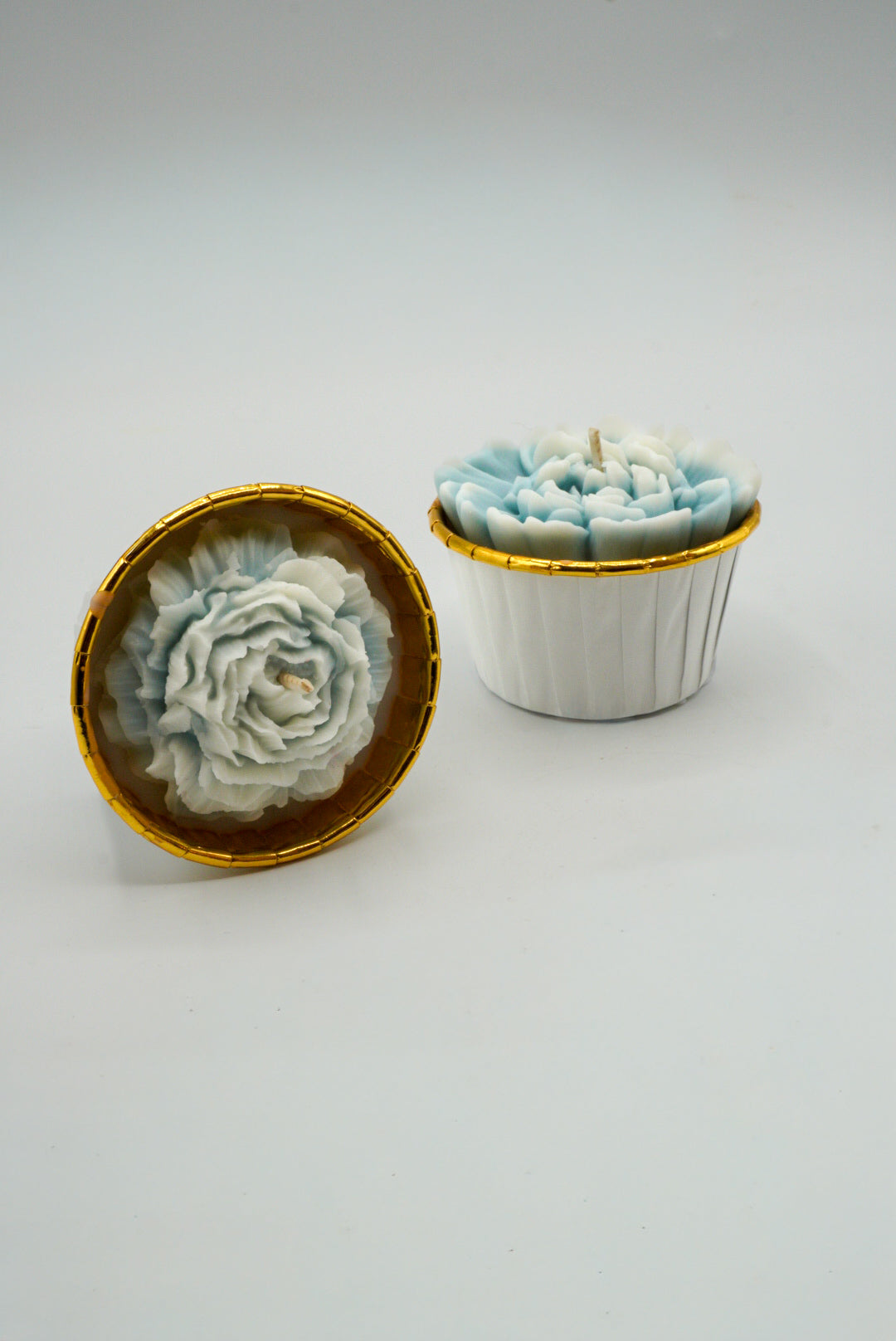 Lot de 2 bougies cupcakes – Pivoine & Rose bleu