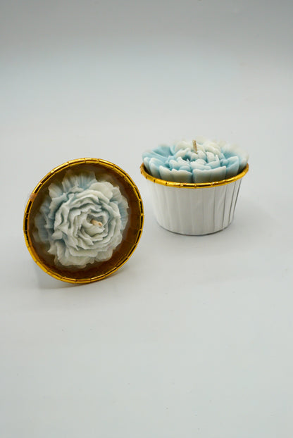 Lot de 2 bougies cupcakes – Pivoine & Rose bleu