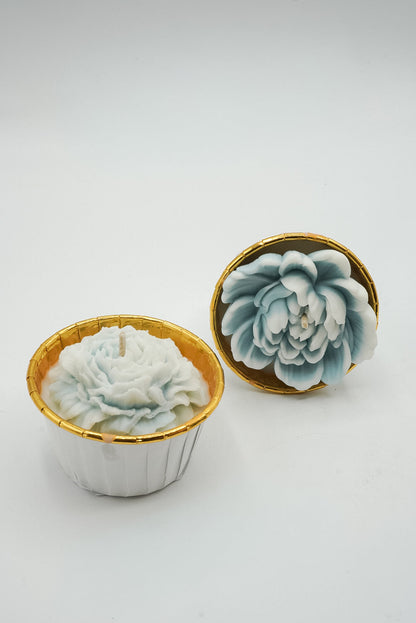 Lot de 2 bougies cupcakes – Pivoine & Rose bleu