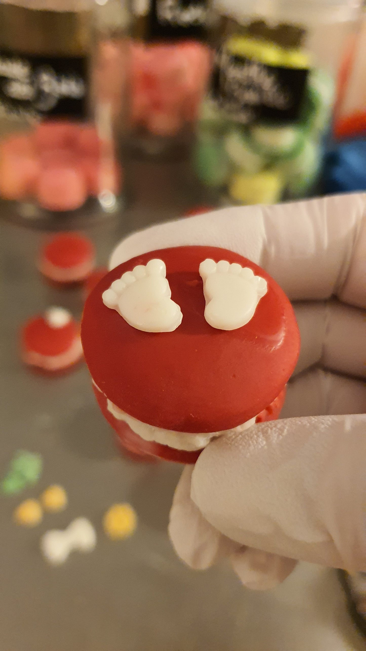 5 Fondants en cire parfumée : Macarons naissance ou Baptême